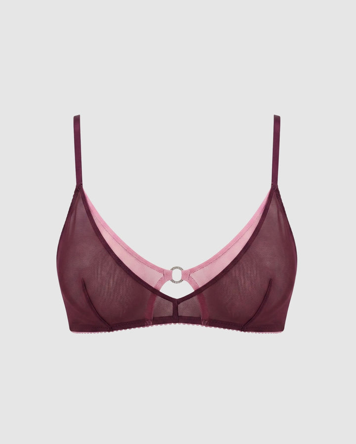 Mesh Double Triangle Bralette Cherry