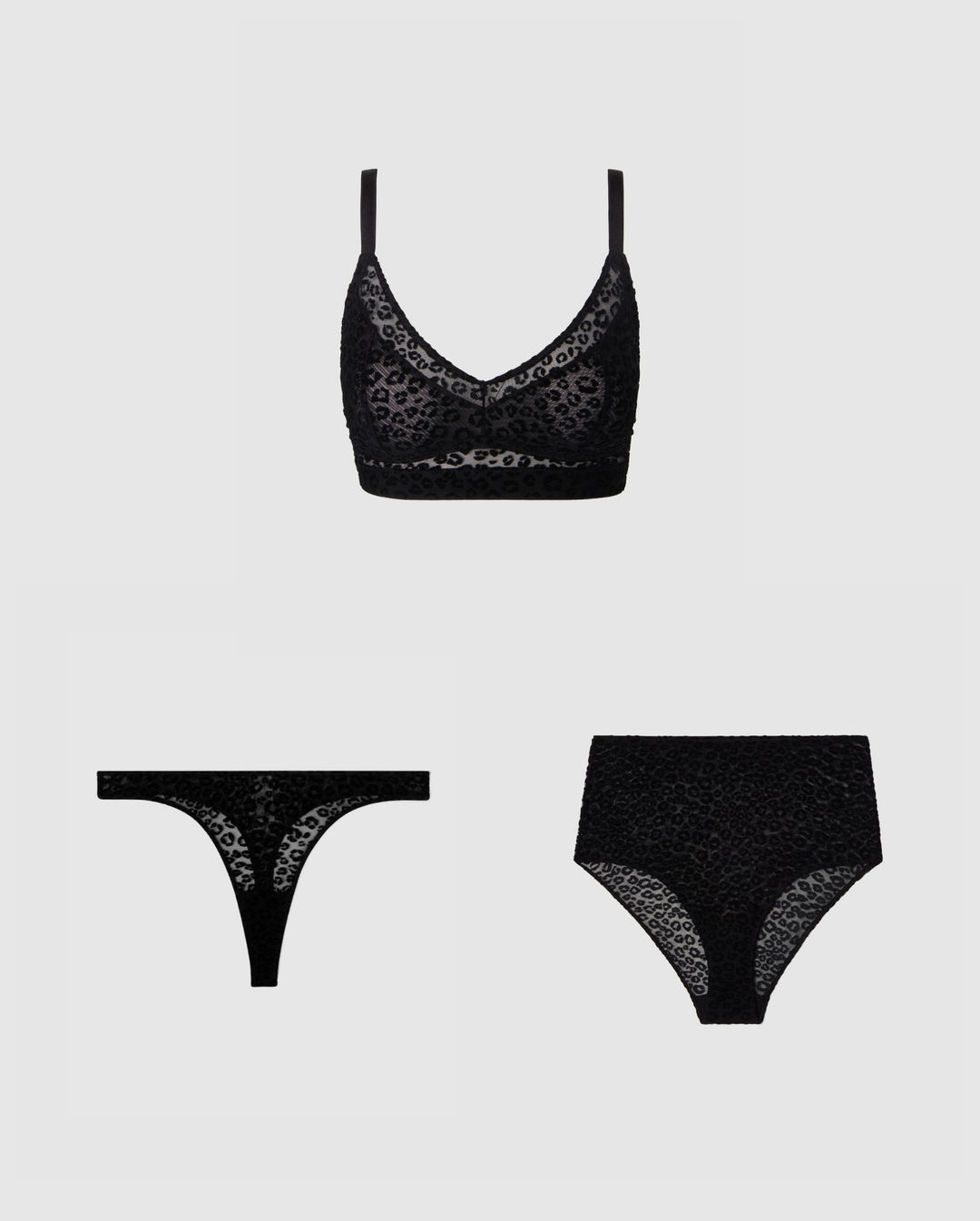 Black Leopard Mesh Trio Set