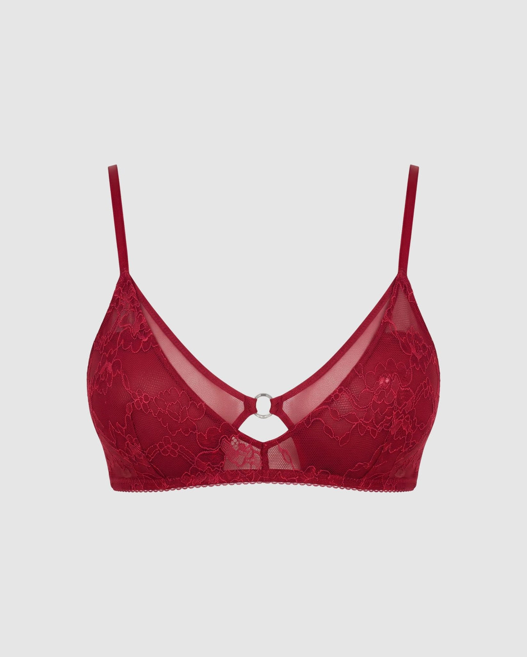 Lace Mesh Double Triangle Bralette Rumba Red