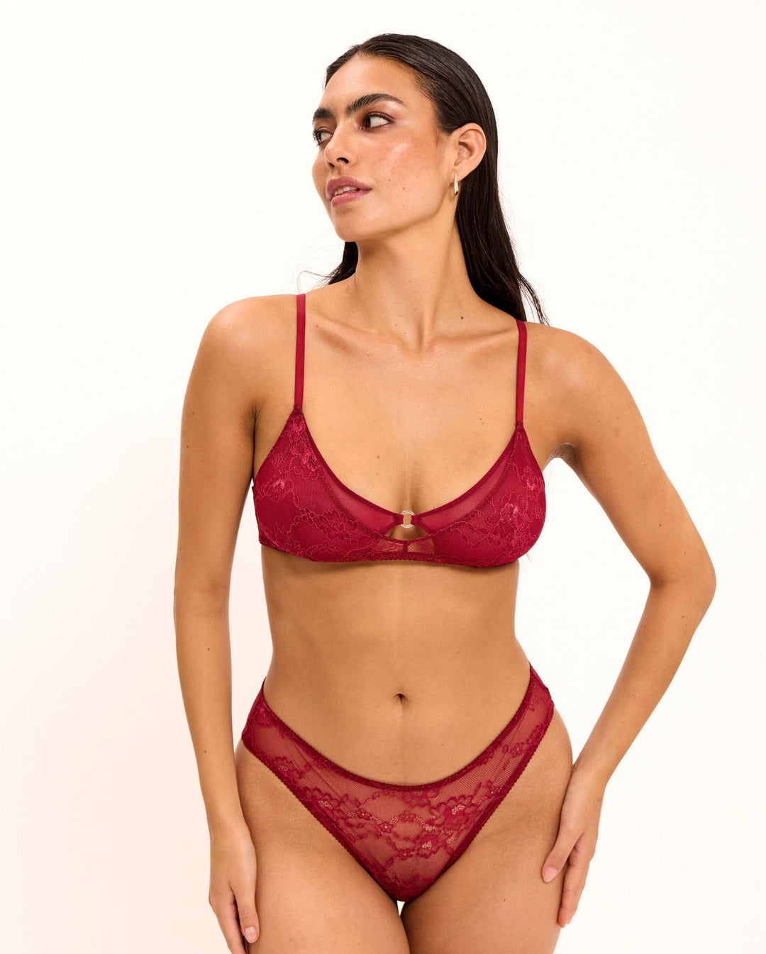 Lace Mesh Double Triangle Bralette Rumba Red