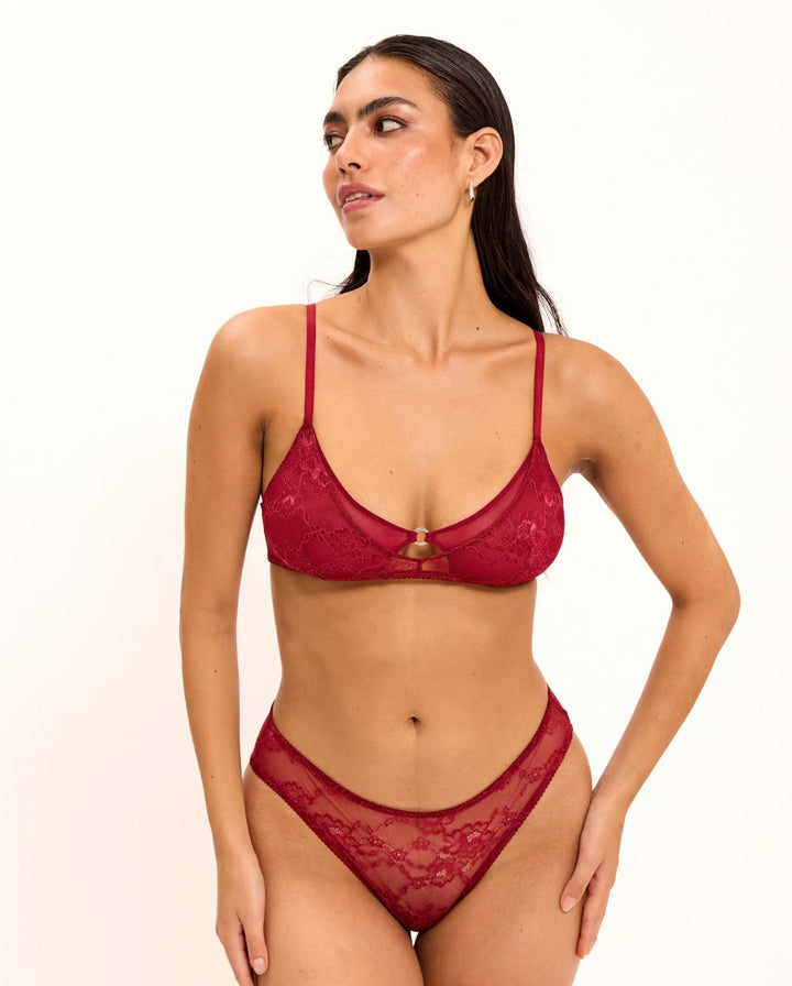 Lace Mesh Double Triangle Bralette Rumba Red