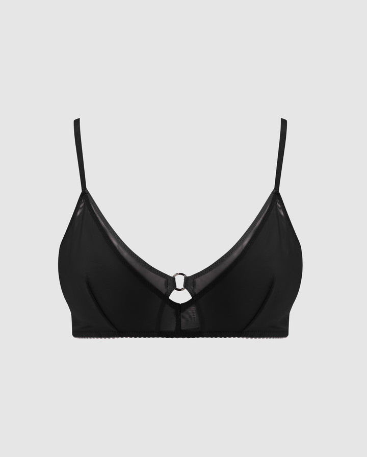 Mesh Double Triangle Bralette Black