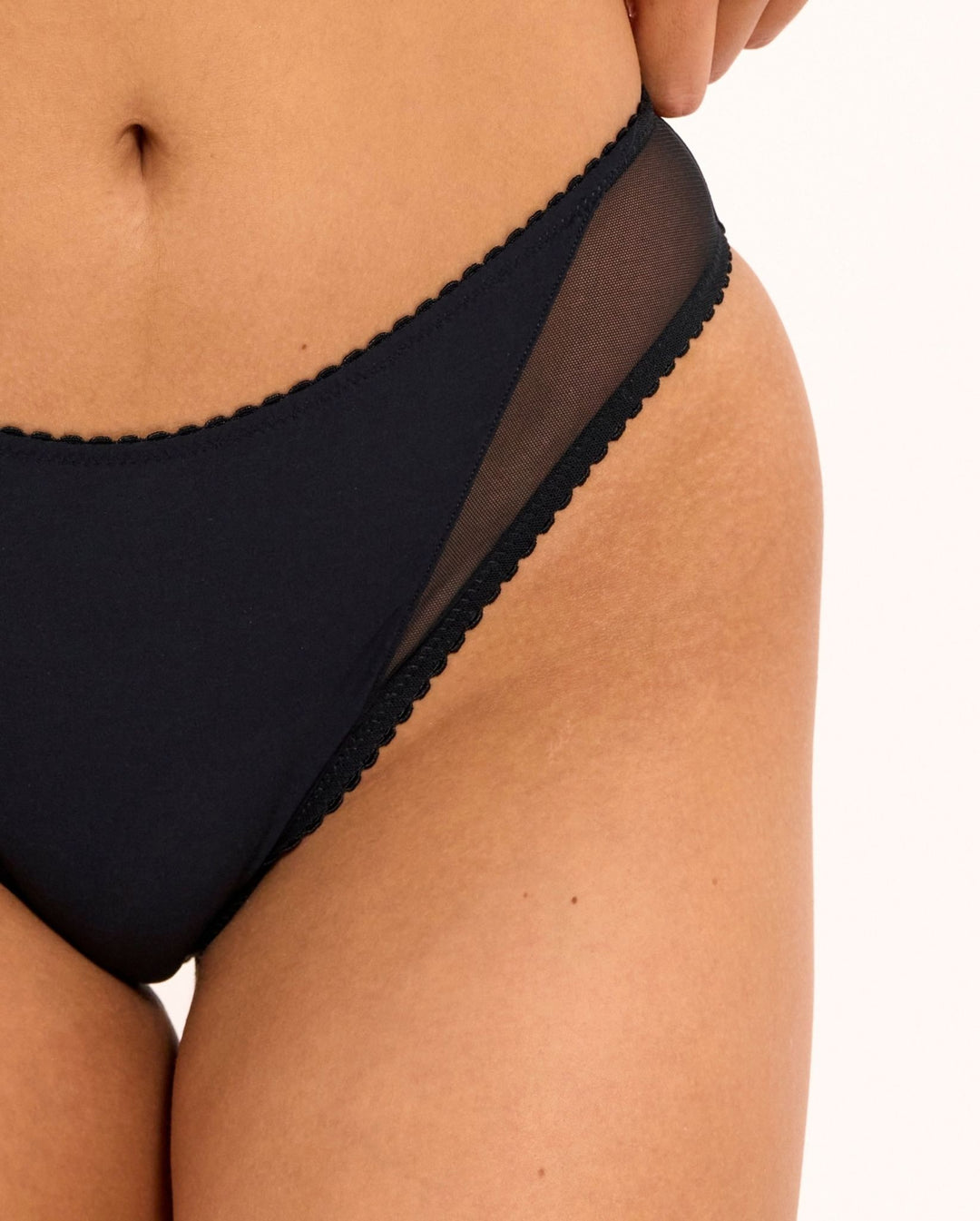 Opaque Mesh Midi Briefs Black