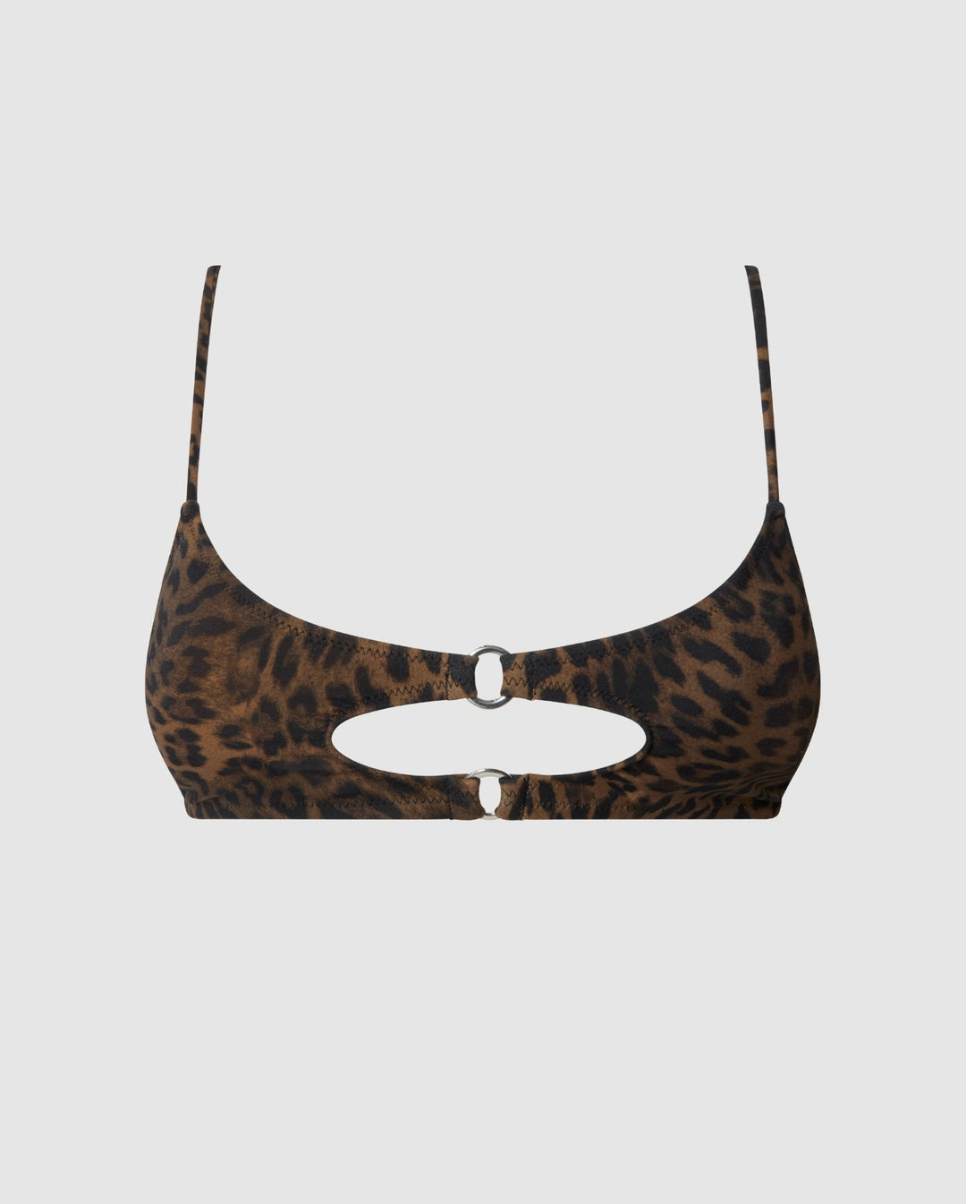 Ring Cut-Out Bikini Top Dark Leopard