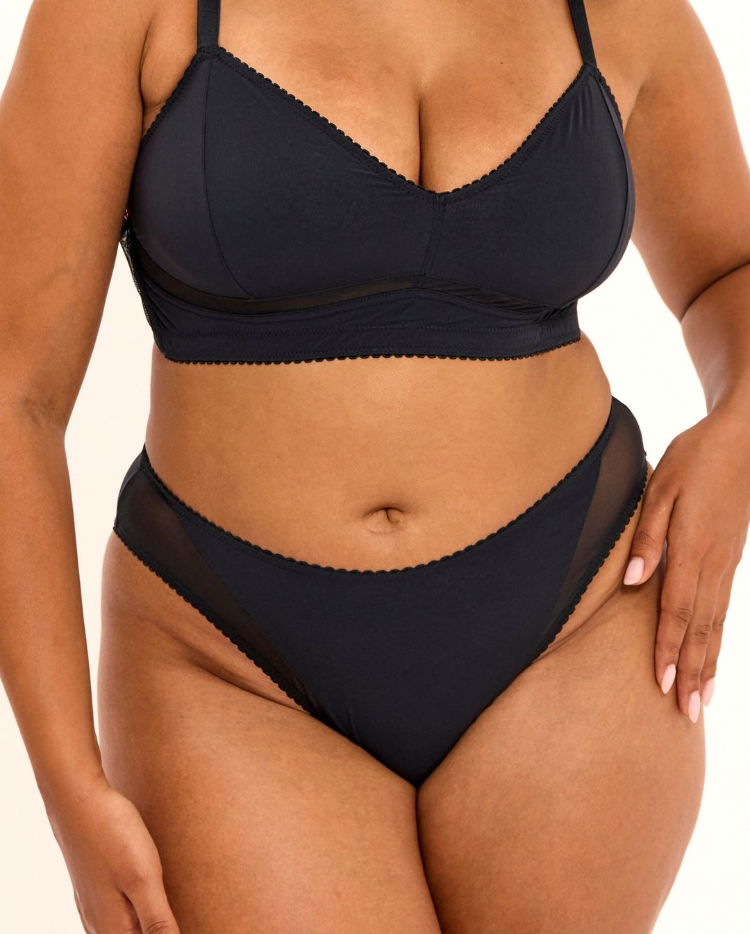 Opaque Mesh Midi Briefs Black