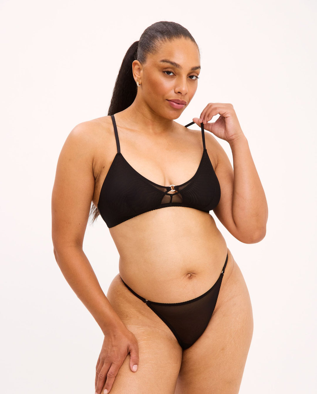 Mesh Double Triangle Bralette Black
