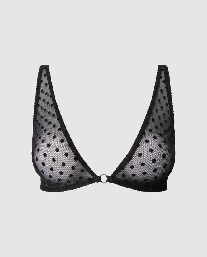 Mesh Plunge Bralette Black Dots