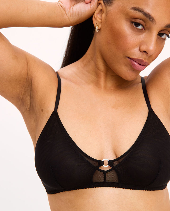 Mesh Double Triangle Bralette Black