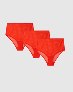 Mesh Highwaist Briefs 3-Pack Fiery Red