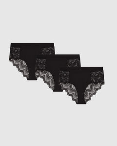 Lace Highwaist Briefs 3-Pack Black