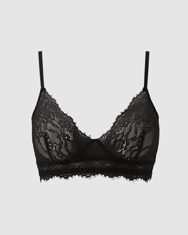Lace Triangle Scoop Bralette Black