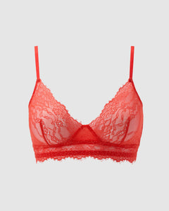 Lace Triangle Scoop Bralette Fiery Red