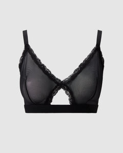Mesh Lace Cut-Out Triangle+ Bralette Black