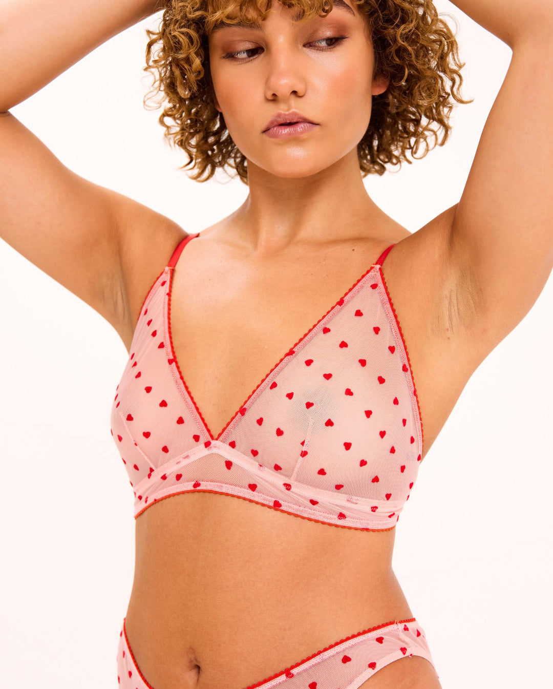 Mesh Triangle Bralette Pale Pink/Deep Red