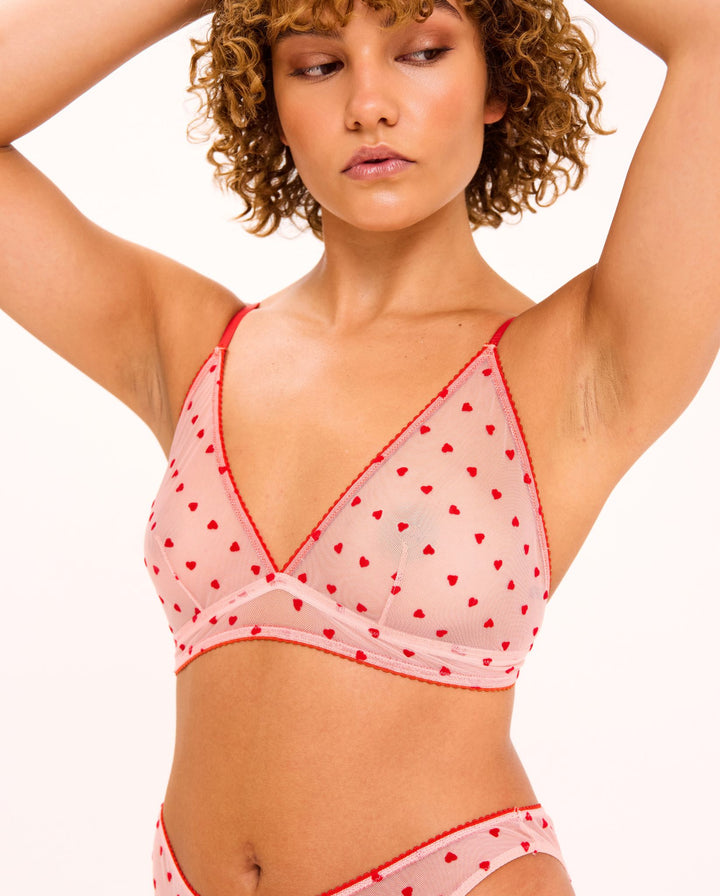 Mesh Triangle Bralette Pale Pink/Deep Red