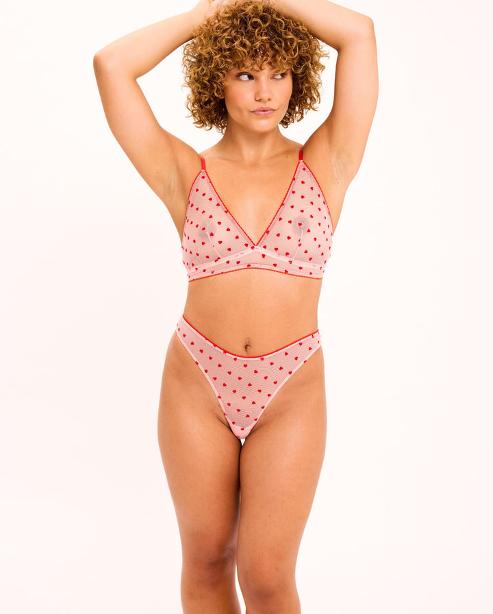 Mesh Triangle Bralette Pale Pink/Deep Red