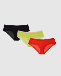 Mesh Lace Trim Hipster 3-Pack Multicolor