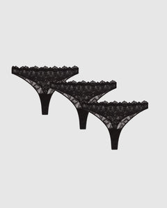 Lace Thong 3-Pack Black
