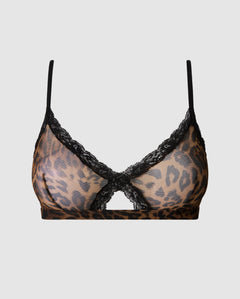 Mesh Lace Cut-Out Triangle Bralette Dark Leopard