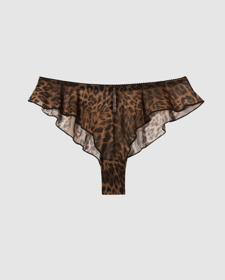 Mesh Ruffle Cheeky Dark Leopard