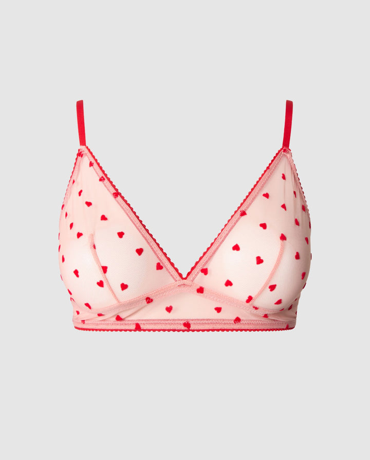 Mesh Triangle Bralette Pale Pink/Deep Red