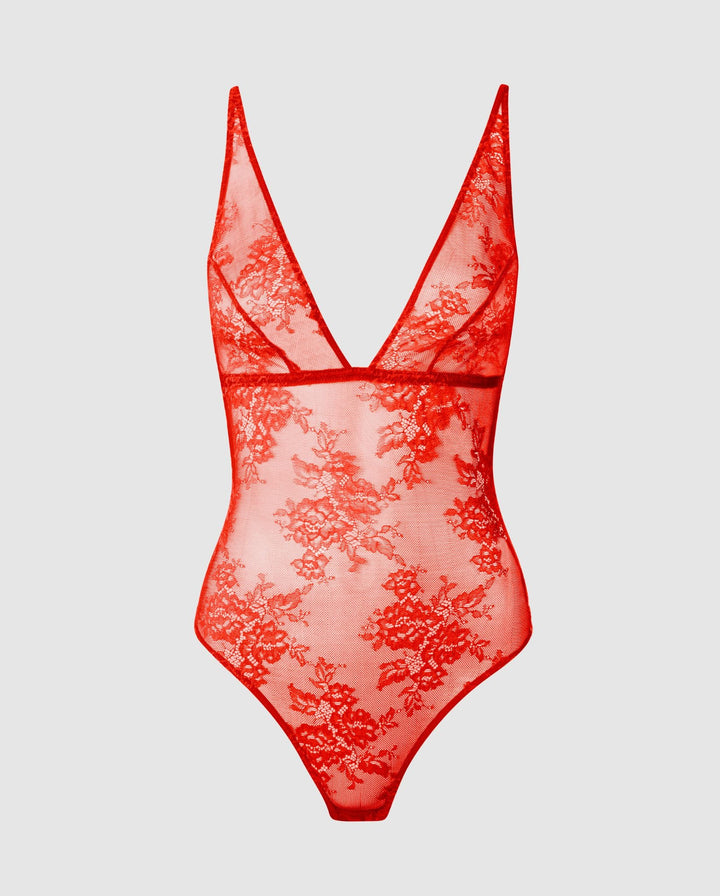 Floral Lace Body Fiery Red