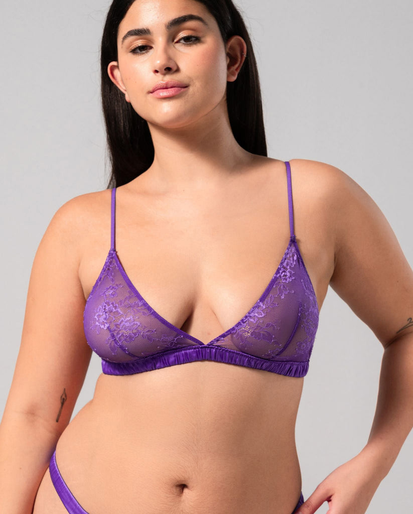 Floral Lace Satin Triangle Bralette