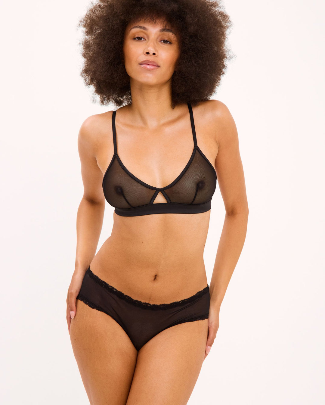 Mesh Lace Trim Hipster Black