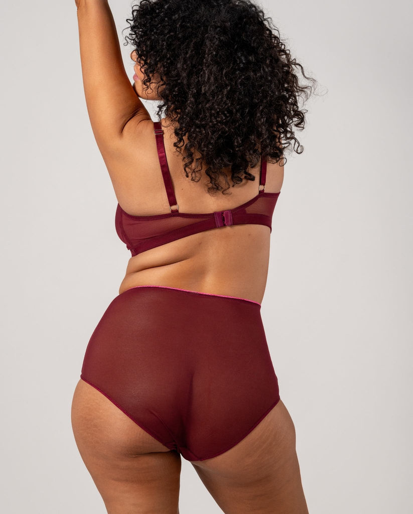 Mesh Highwaist Briefs Burgundy Neon