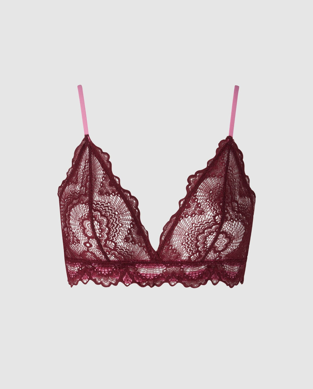 Lace Triangle Bralette Burgundy/Candy Pink