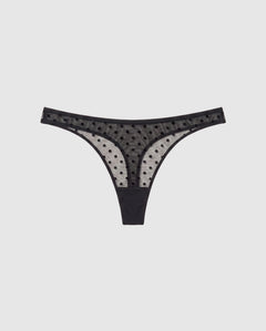Mesh Dipped Thong Black Dots