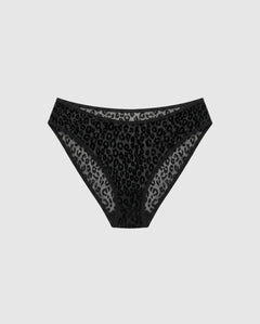 Mesh Dipped Midi Briefs Black Leopard