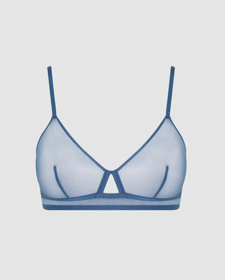 Mesh Cut-Out Triangle Bralette Faded Blue