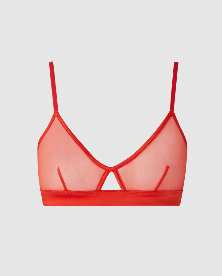 Mesh Cut-Out Triangle Bralette Fiery Red