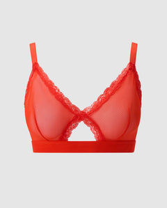 Mesh Lace Cut-Out Triangle+ Bralette Fiery Red
