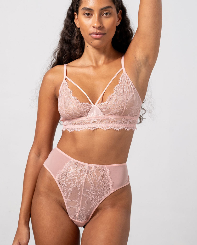 Lace Strappy Triangle Bralette Powder