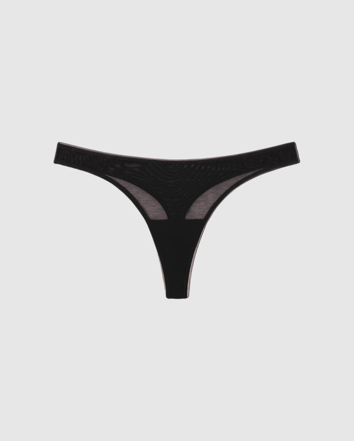Mesh Dipped Thong Black