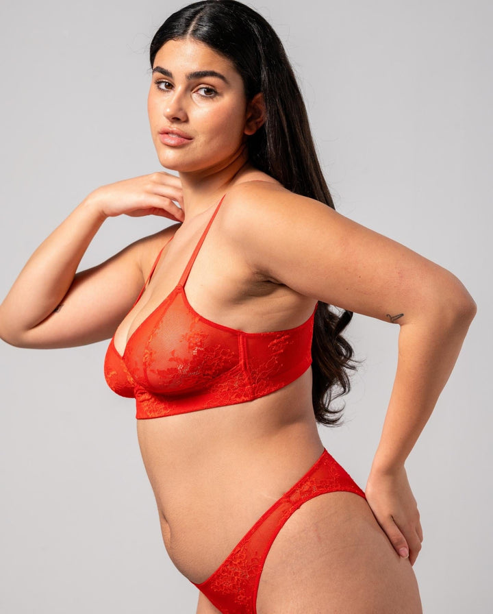Floral Lace Balconette Fiery Red