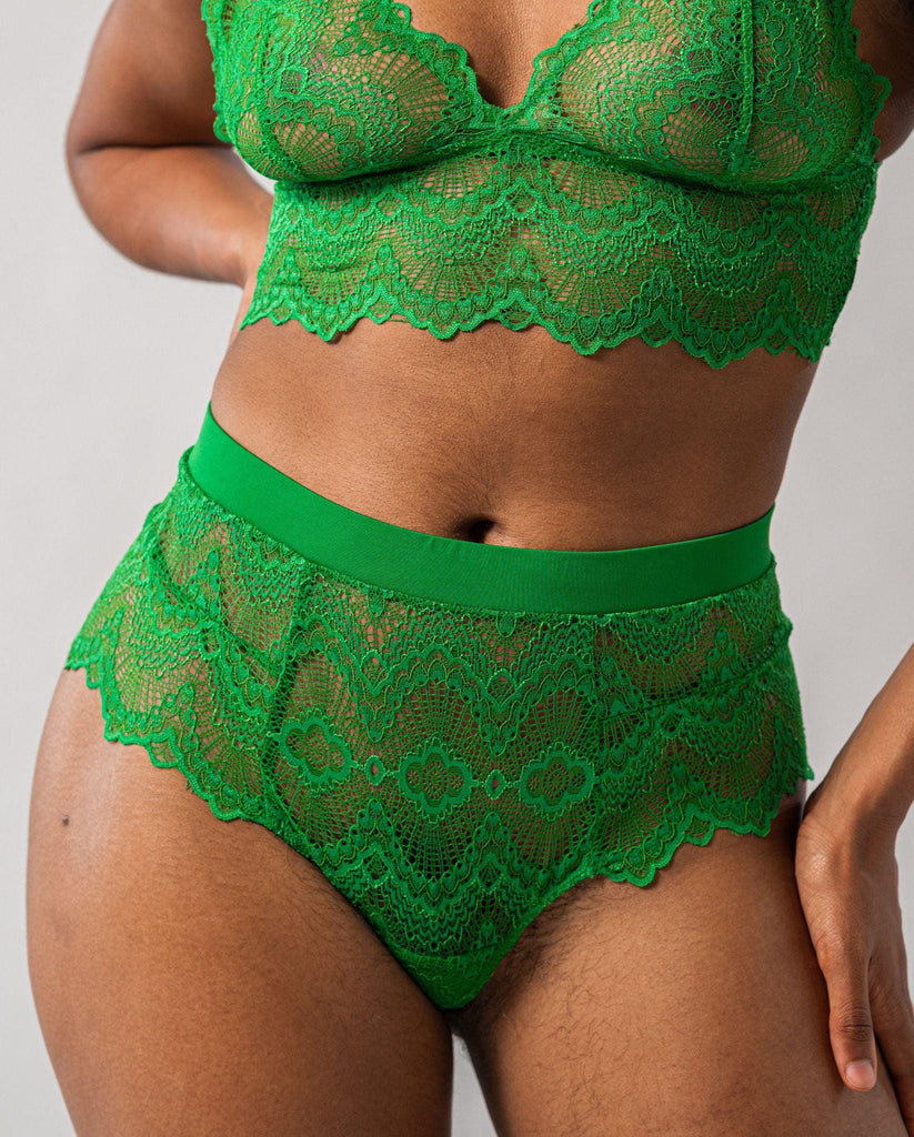 Understatement Lace High Waist String Knickers - Green Ivy
