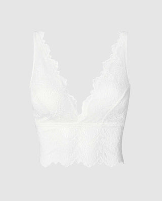Lace Plunge Bralette Top Off White