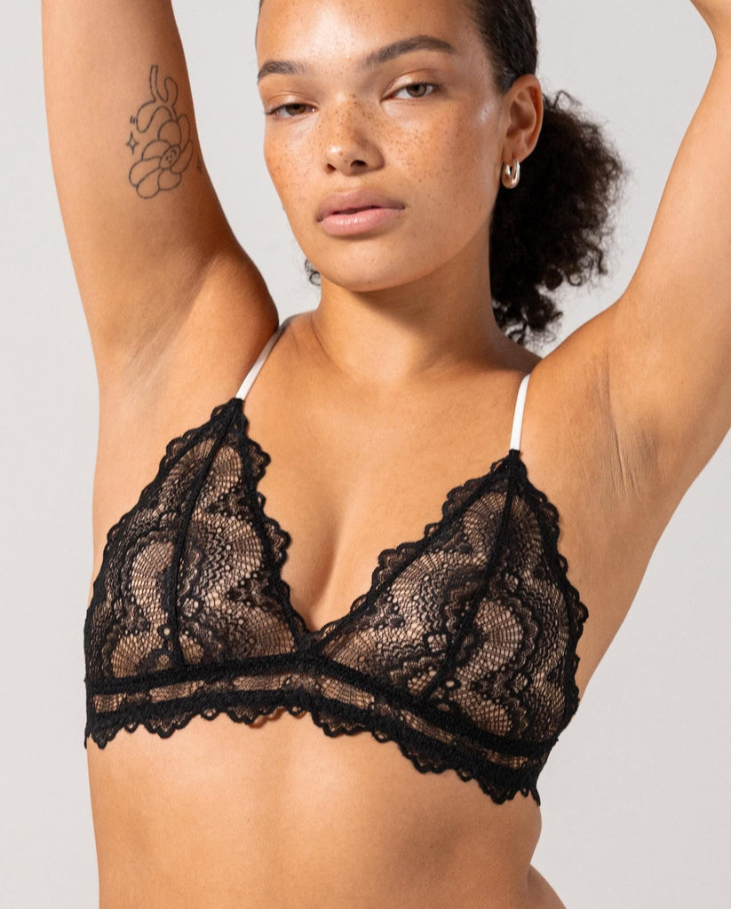 Lace Triangle Bralette Black White