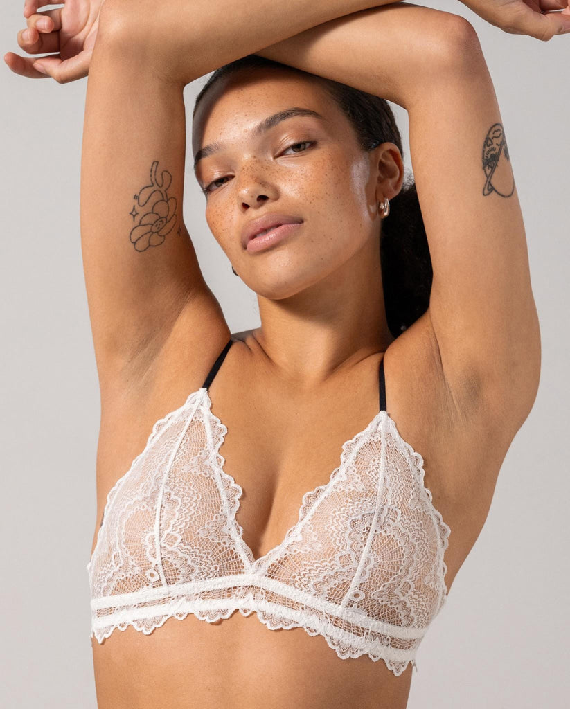 Lace Triangle Bralette White Black