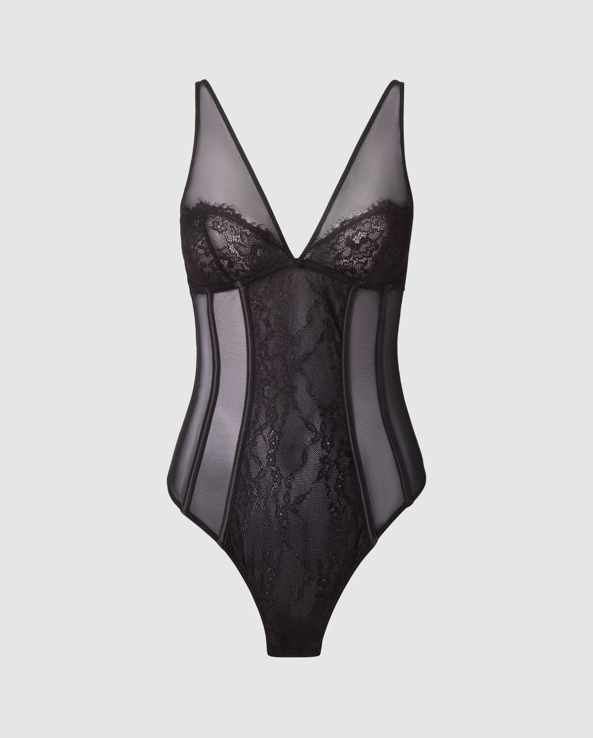 Mesh Lace Plunge Body Black | Understatement