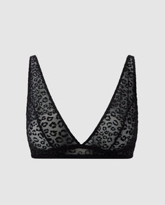 Mesh Plunge Bralette Black Leopard