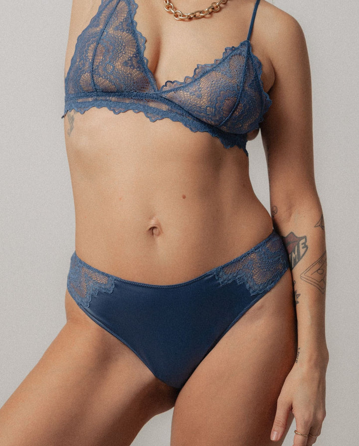 Satin Lace Cheeky Faded Blue