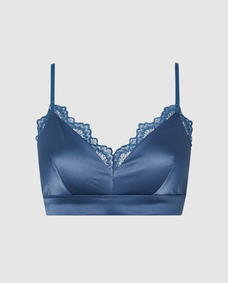 Satin Lace Triangle Bralette Faded Blue