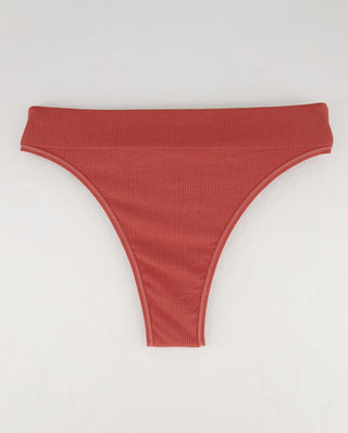 Seamless Ribbed High Cut String Faded Red
