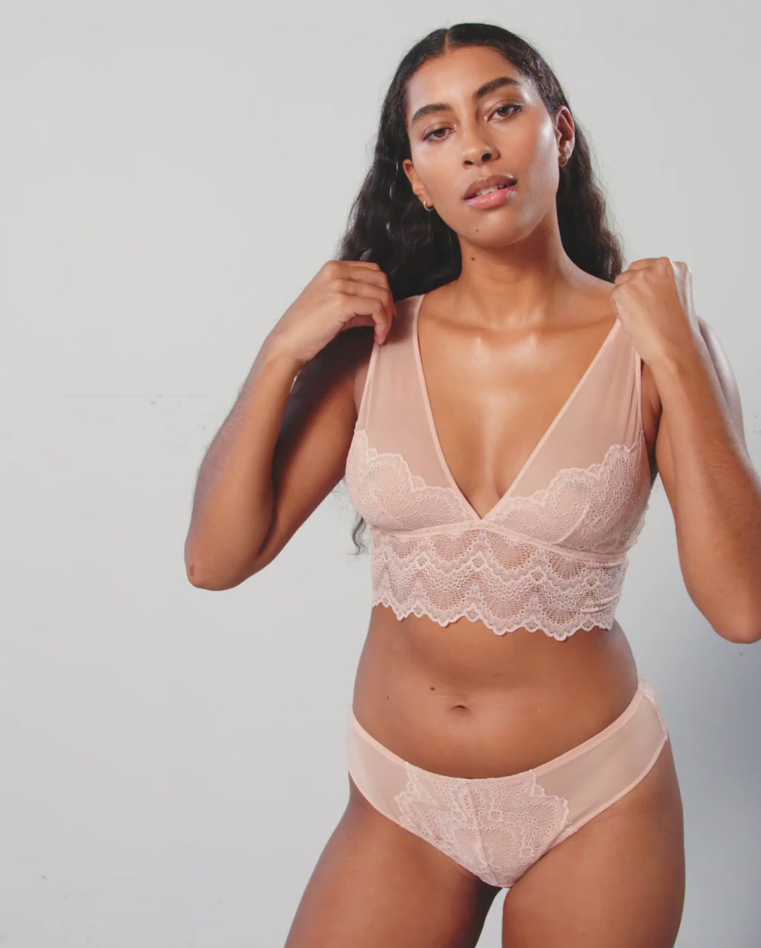 Lace Mesh Plunge Bralette Top Nude